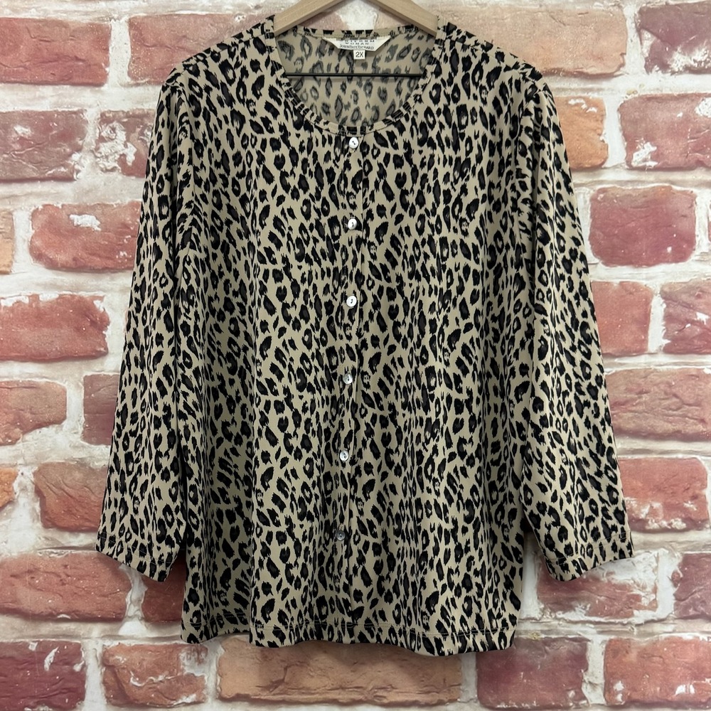 John Paul Richard Top Women's 2X Multicolor Animal Print Casual Career Shirt